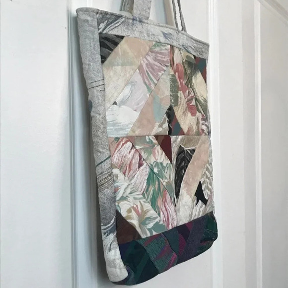 Vintage Handmade Quilted Floral Abstract Patchwork Shoulder Tote Bag - Picture 8 of 10